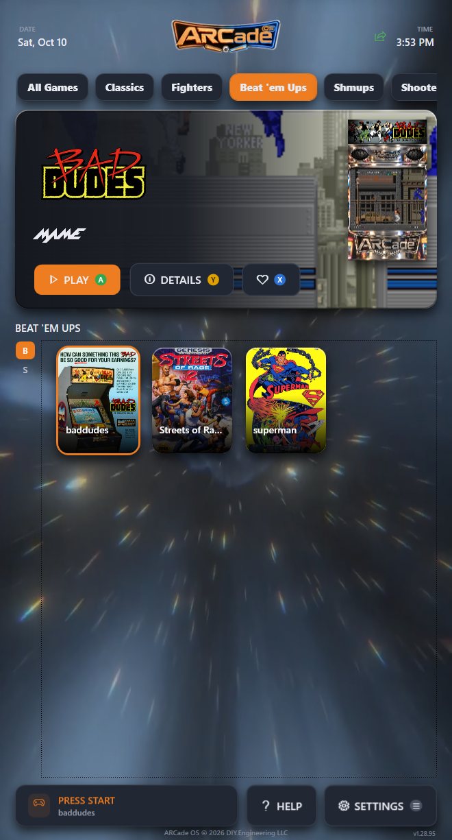Genre tab mode showing the Beat 'em Ups tab