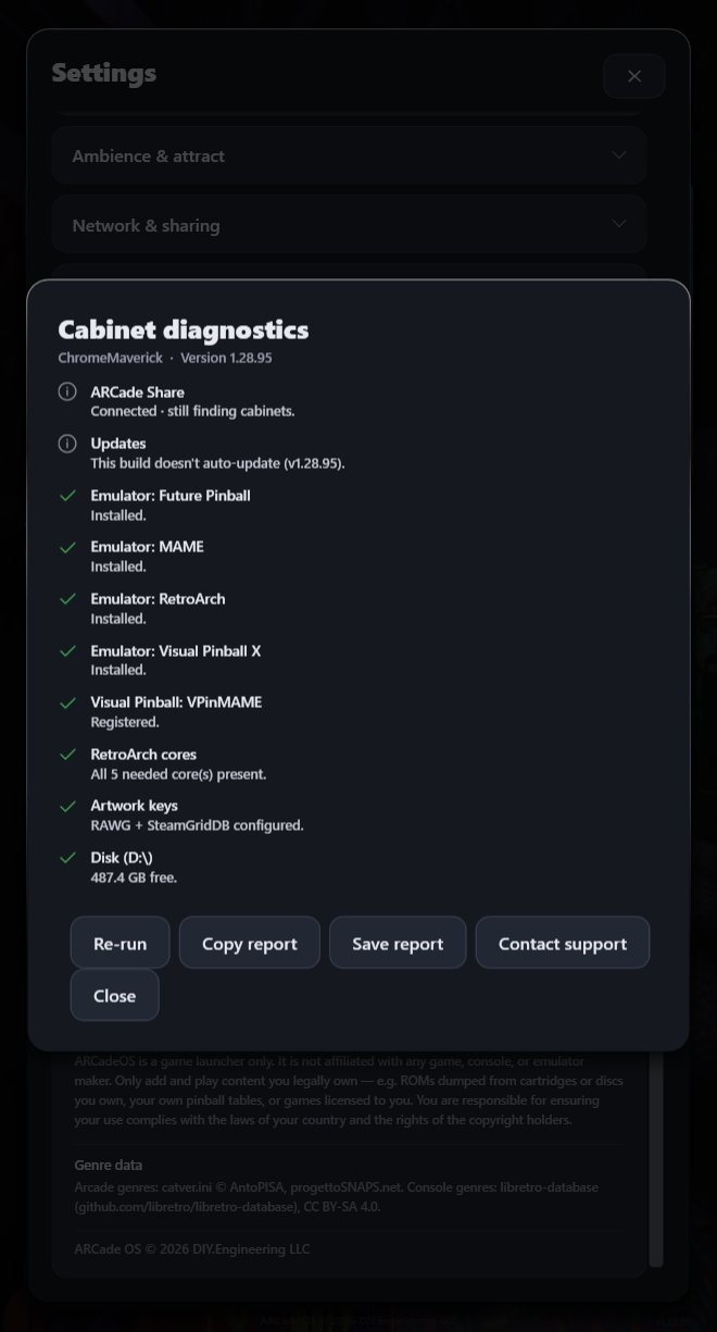Cabinet diagnostics report