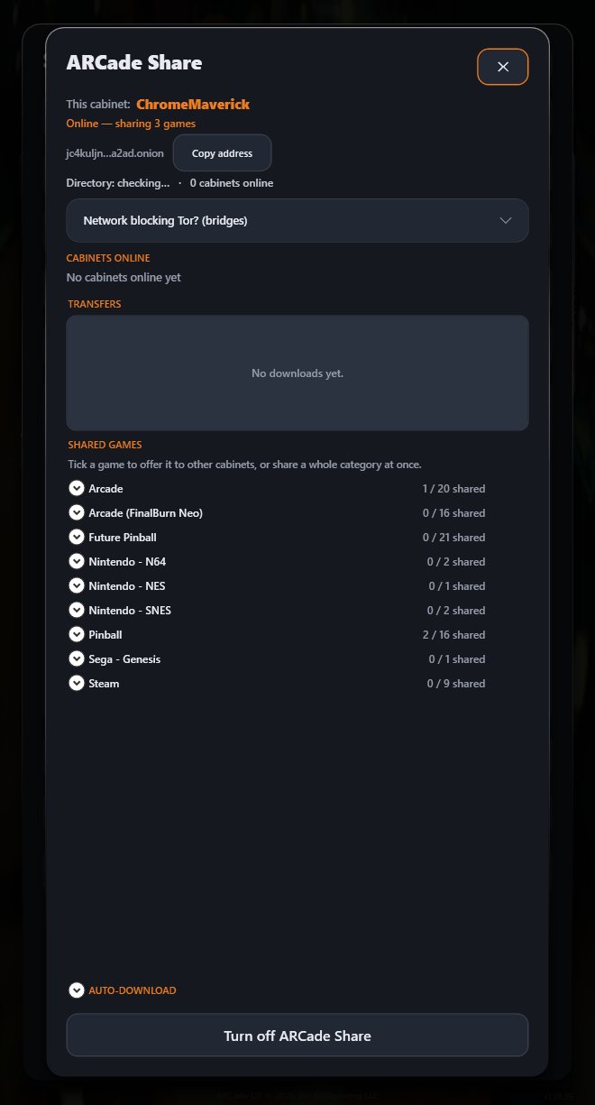 The ARCade Share panel