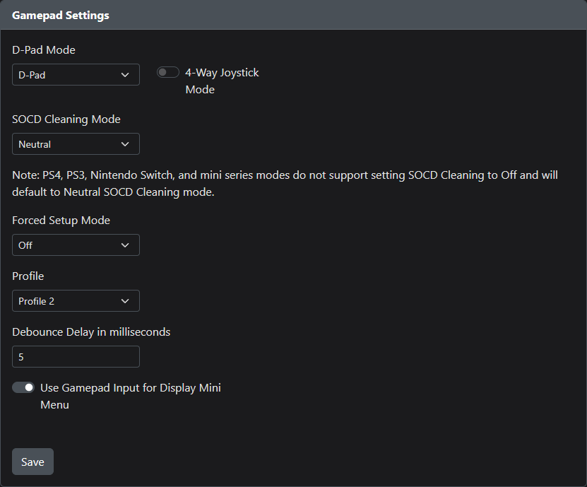 Gamepad Settings