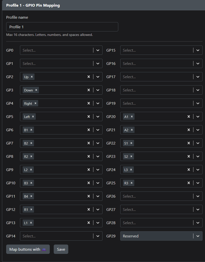 GPIO Pin Mapping page