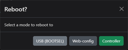 The configurator's Reboot dialog