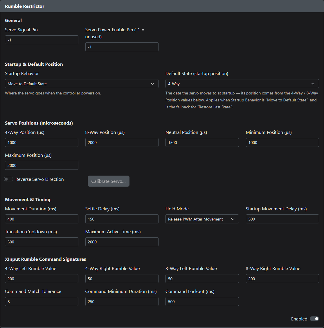 Rumble Restrictor add-on settings