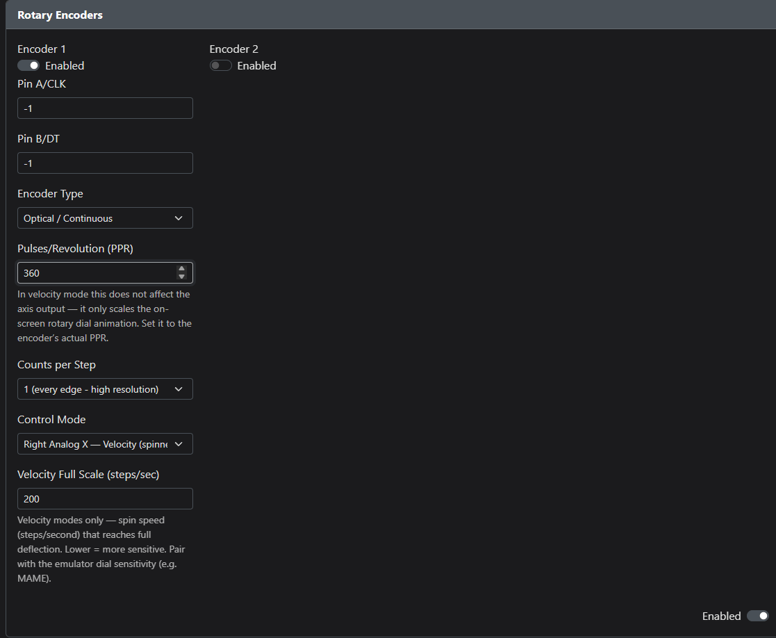 Rotary Encoders add-on configured for the spinner