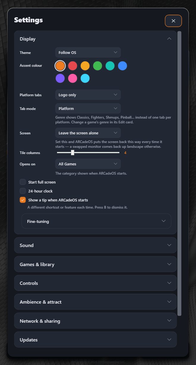 Settings, Display section