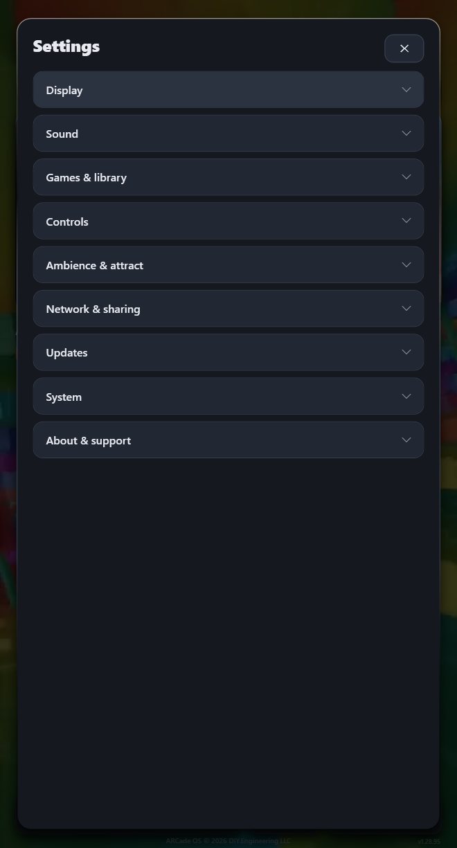 Settings with every section folded