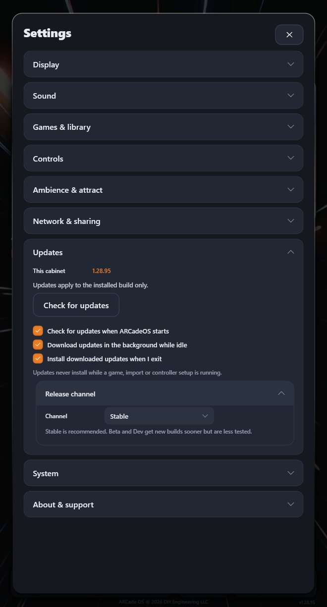The Updates settings section